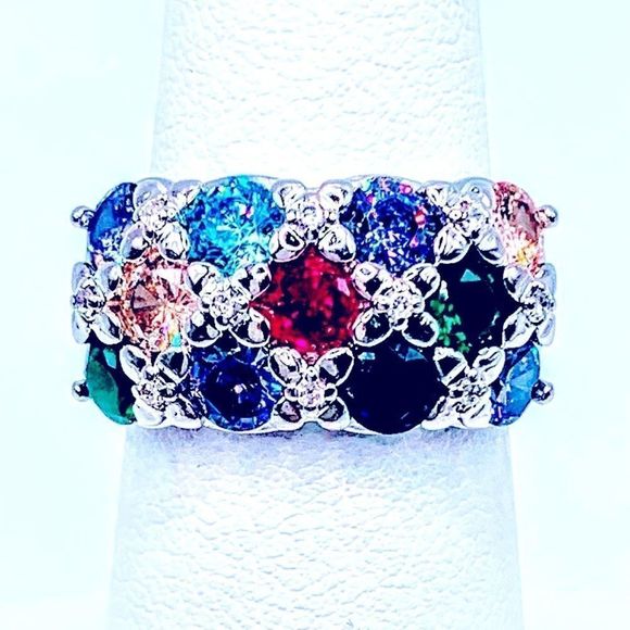 NEW! COLORFUL RAINBOW 🌈 FLORAL AUSTRIAN CRYSTAL S925 ADJUSTABLE RING! - Picture 10 of 13